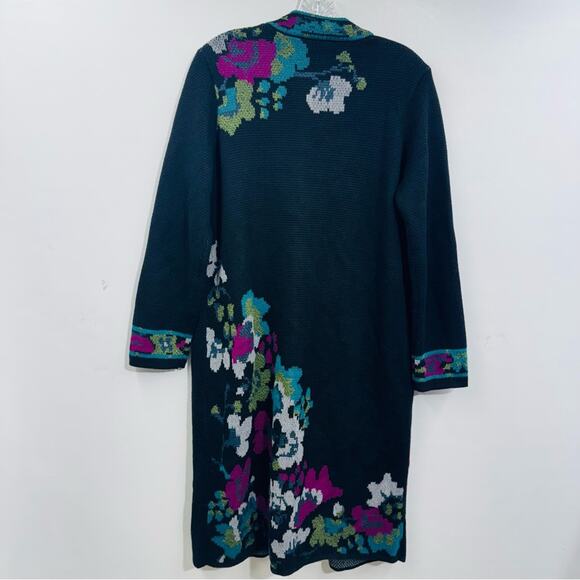 J. Jill Duster Cardigan Topper Coat Duster Black Floral Jacquard Snap Up Size S - Picture 6 of 12